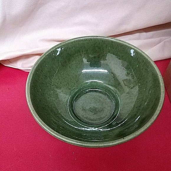 Haeger 101-Footed Pottery Console Bowl-Matte Speckle Green-Mid Century USA - Picture 3 of 6